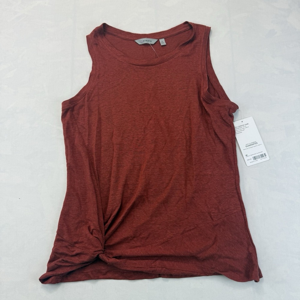 Athleta Zephyr Women's M Rust Red Linen Blend Twist Front Tank Top NWT